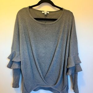 She + Sky Gray Ribbed Knit Top